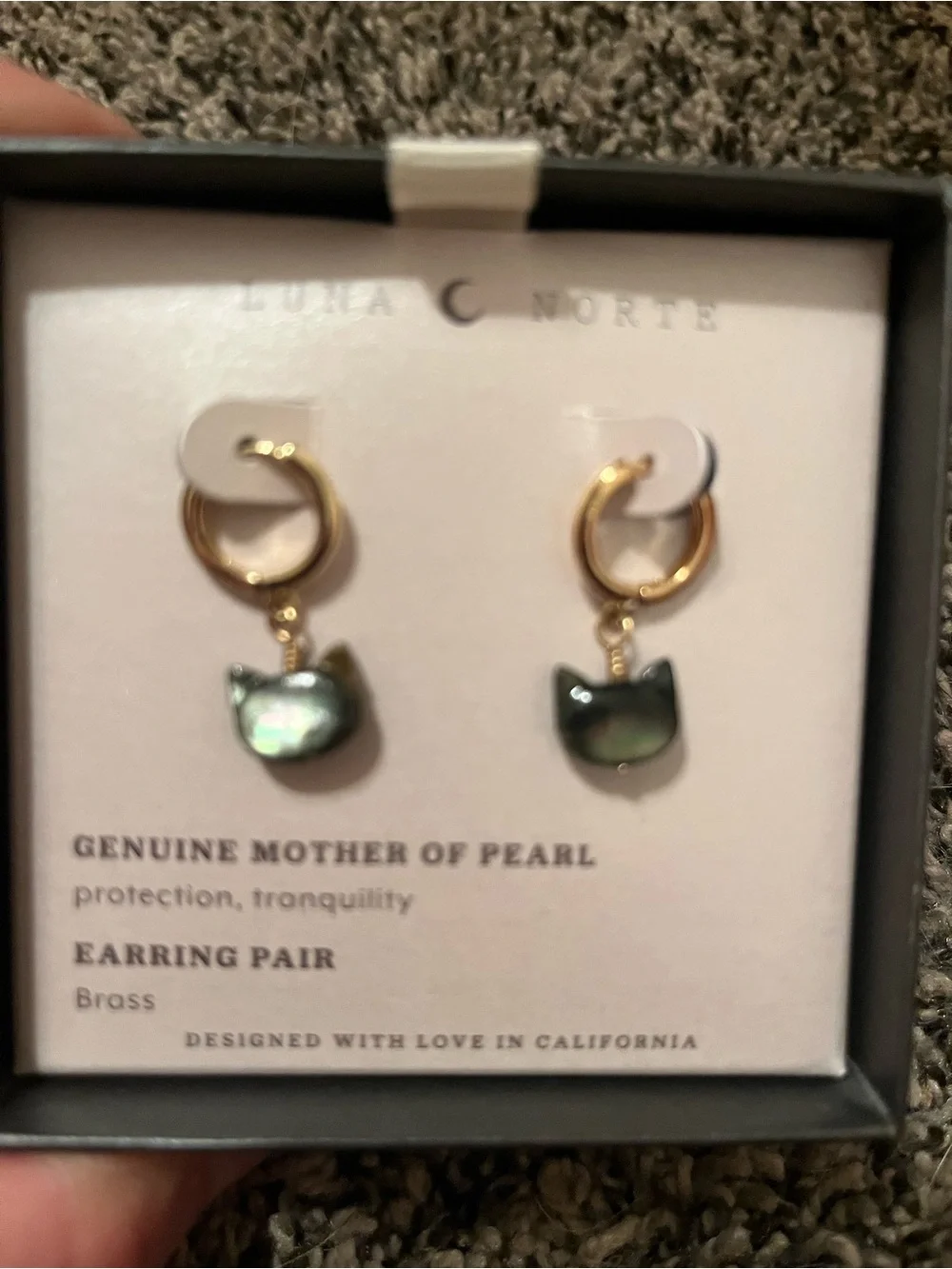 Luna Norte mother of pearl black cat earrings